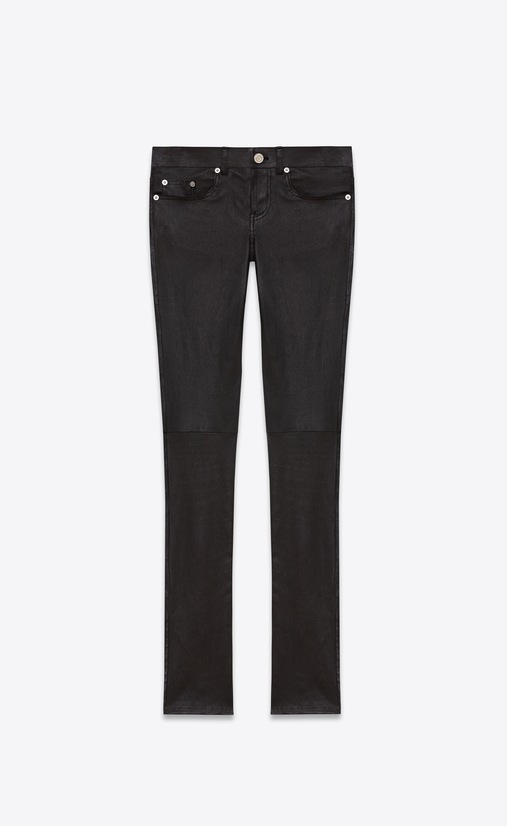 SAINT LAURENT Leather pants レディース オリジナル ローウエスト スキニージーンズ(ブラック/レザー) a_V4